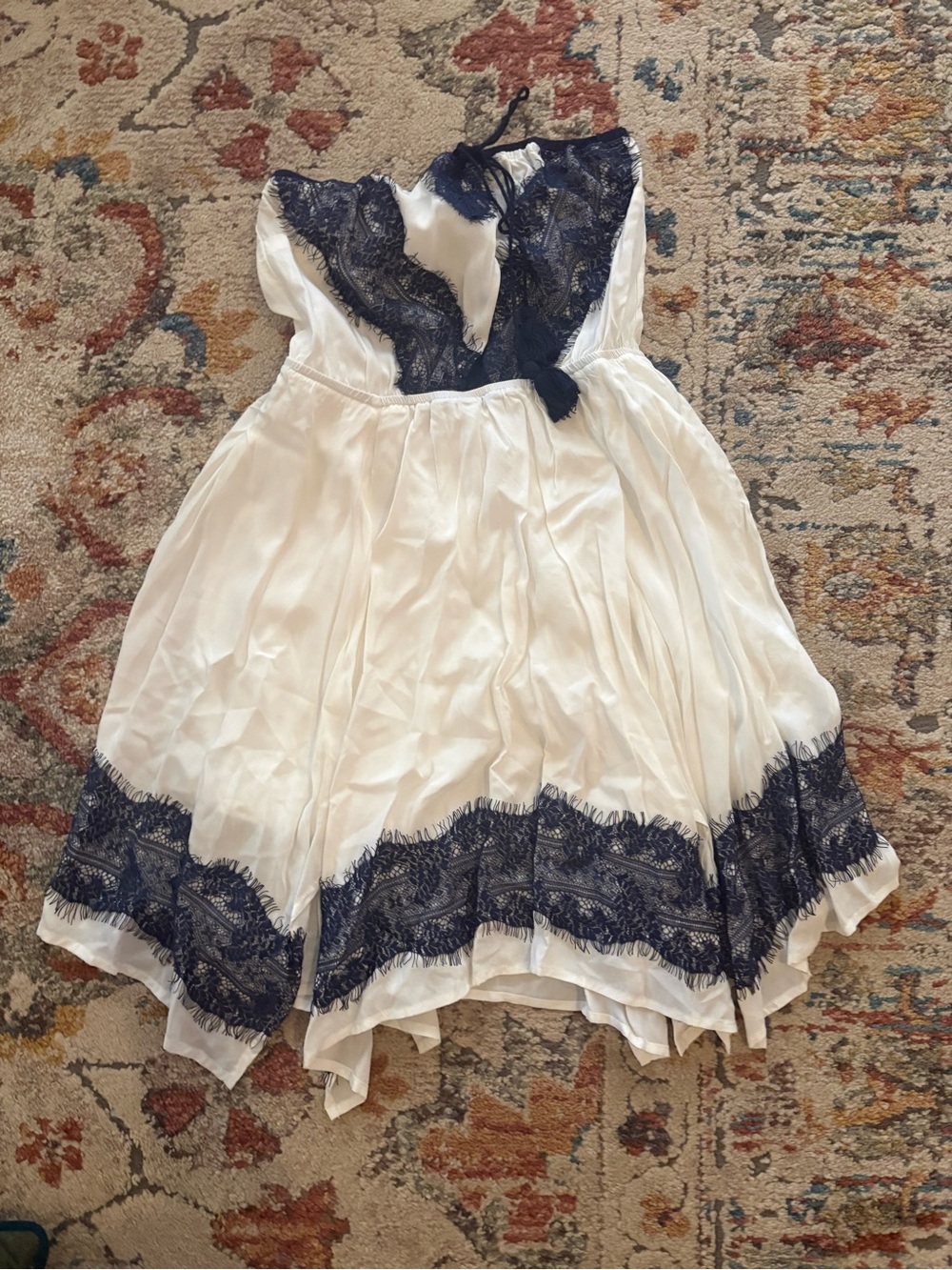 Ivory Dress with Navy Lace Trim
